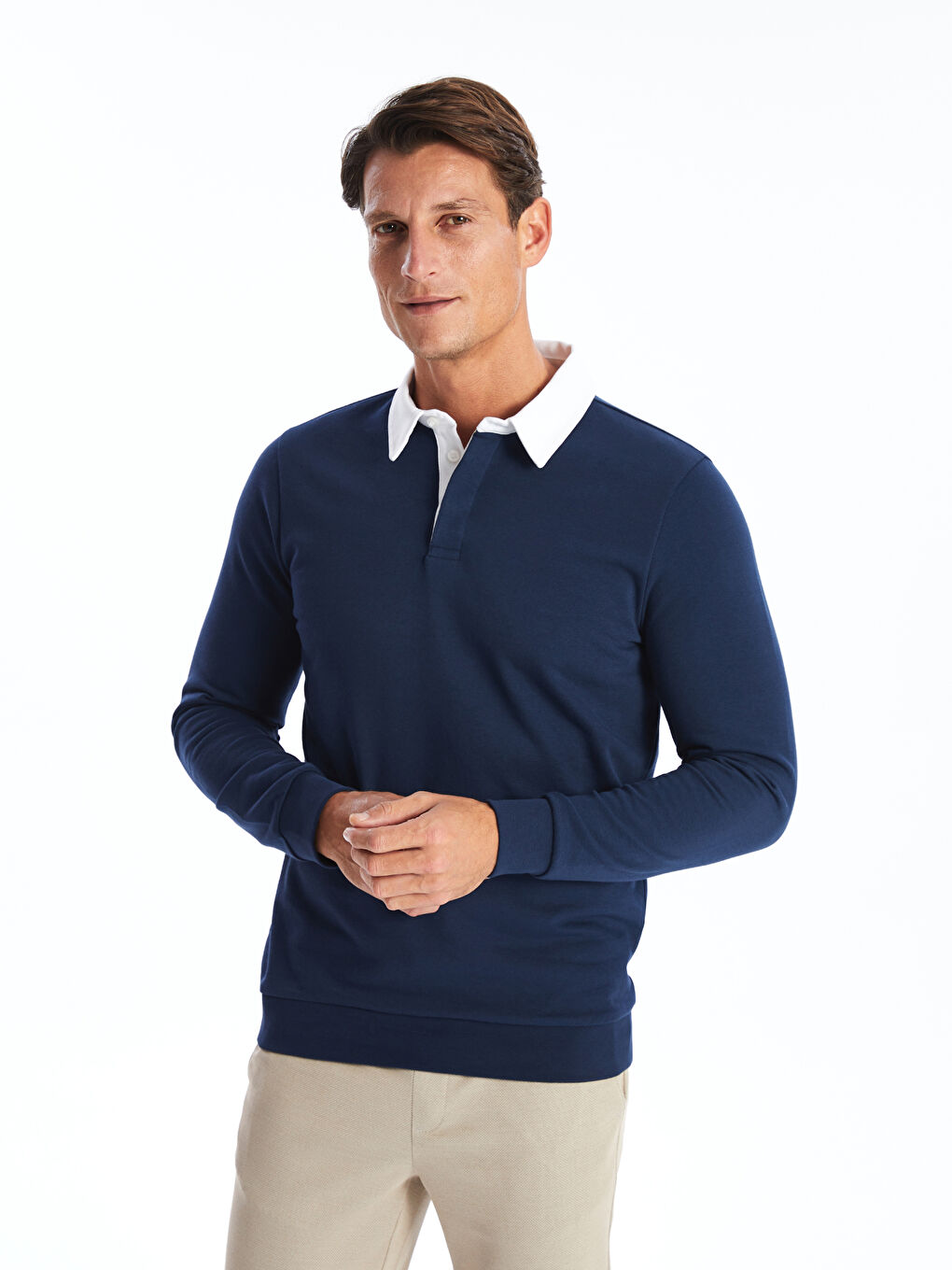 LCWAIKIKI Classic İndigo Polo Yaka Uzun Kollu Erkek Sweatshirt - 1