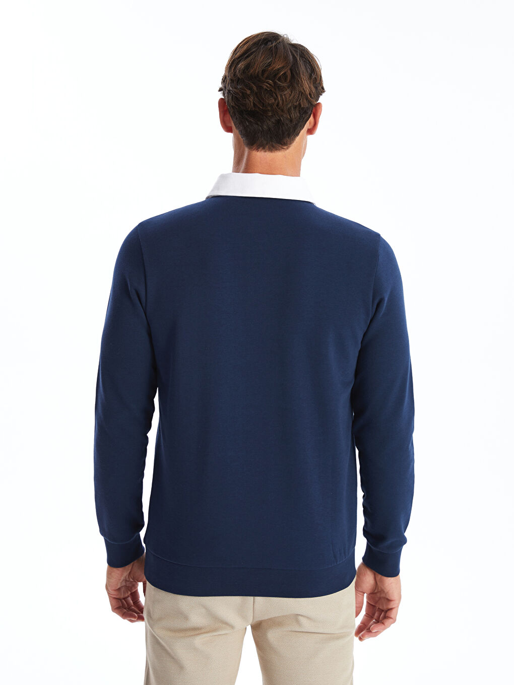 LCWAIKIKI Classic İndigo Polo Yaka Uzun Kollu Erkek Sweatshirt - 4