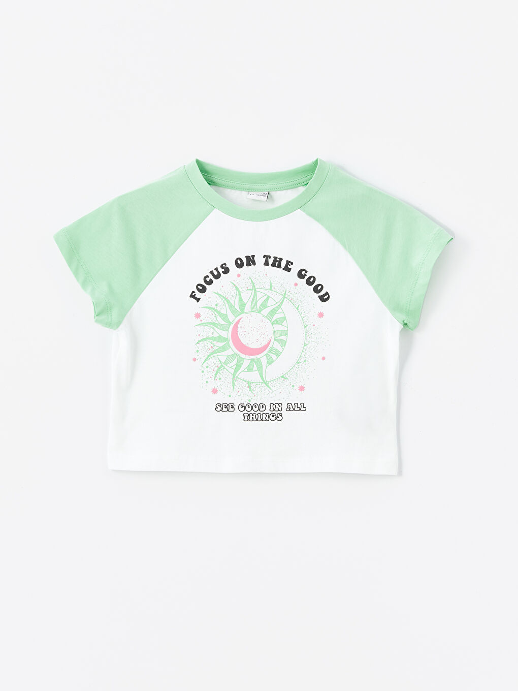 Poncho Crew Neck Printed Short Sleeve Girls' Crop T-Shirt -S4KI06Z4-R9J