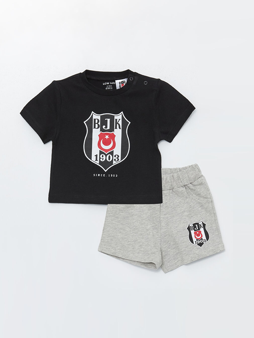 Siyah Bisiklet Yaka Beşiktaş Baskılı Erkek Bebek Tişört Ve Şort 2'li Takım
