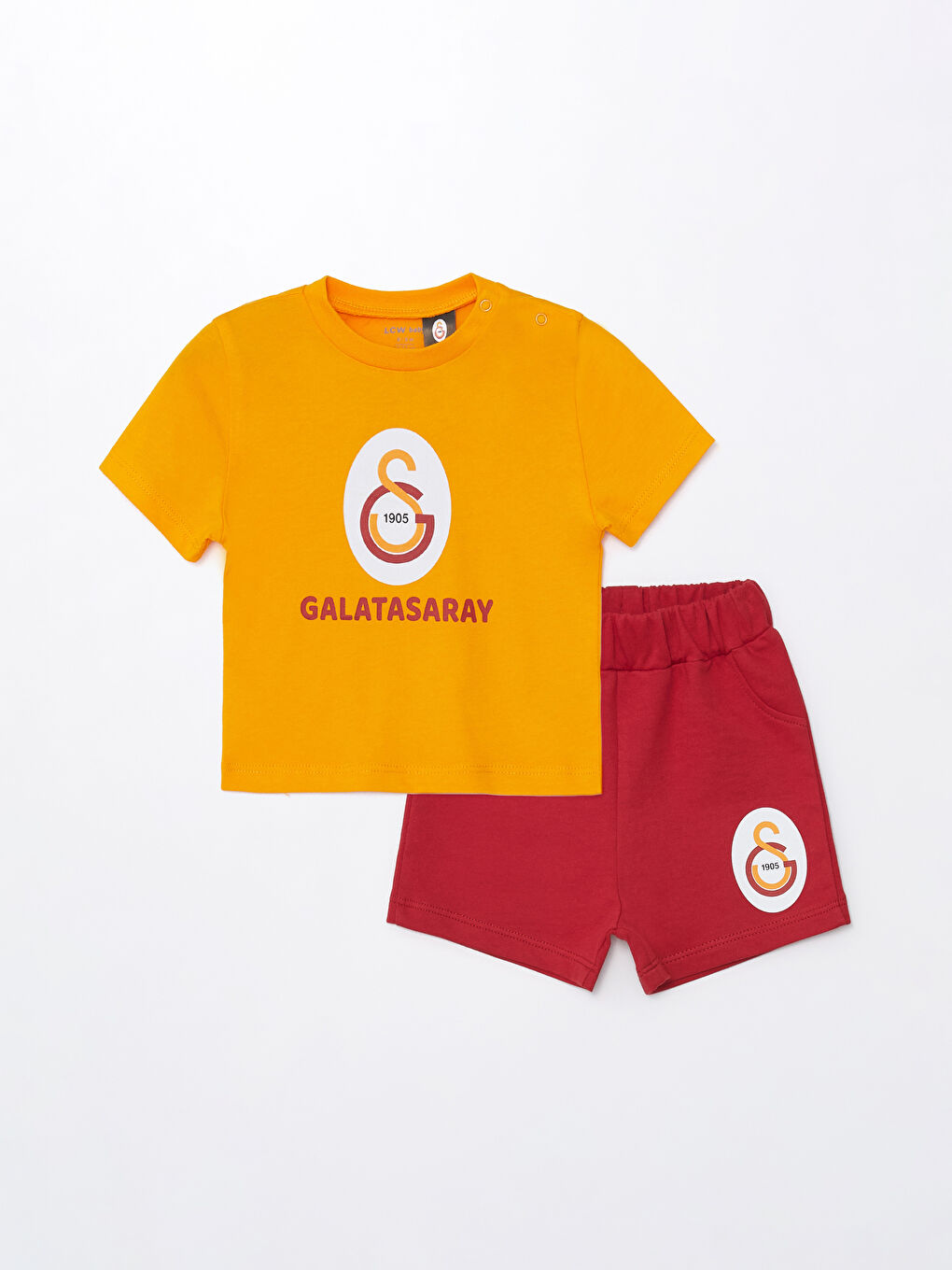 LCW baby Canlı Turuncu Bisiklet Yaka Galatasaray Baskılı Erkek Bebek Tişört Ve Şort 2'li Takım