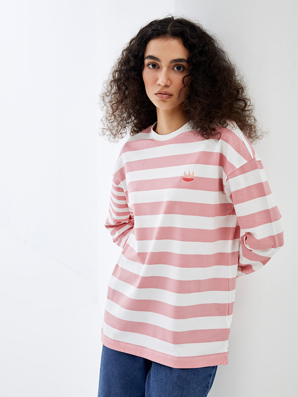 Crew Neck Striped Women's Sweatshirt Tunic -S4KI67Z8-LHK