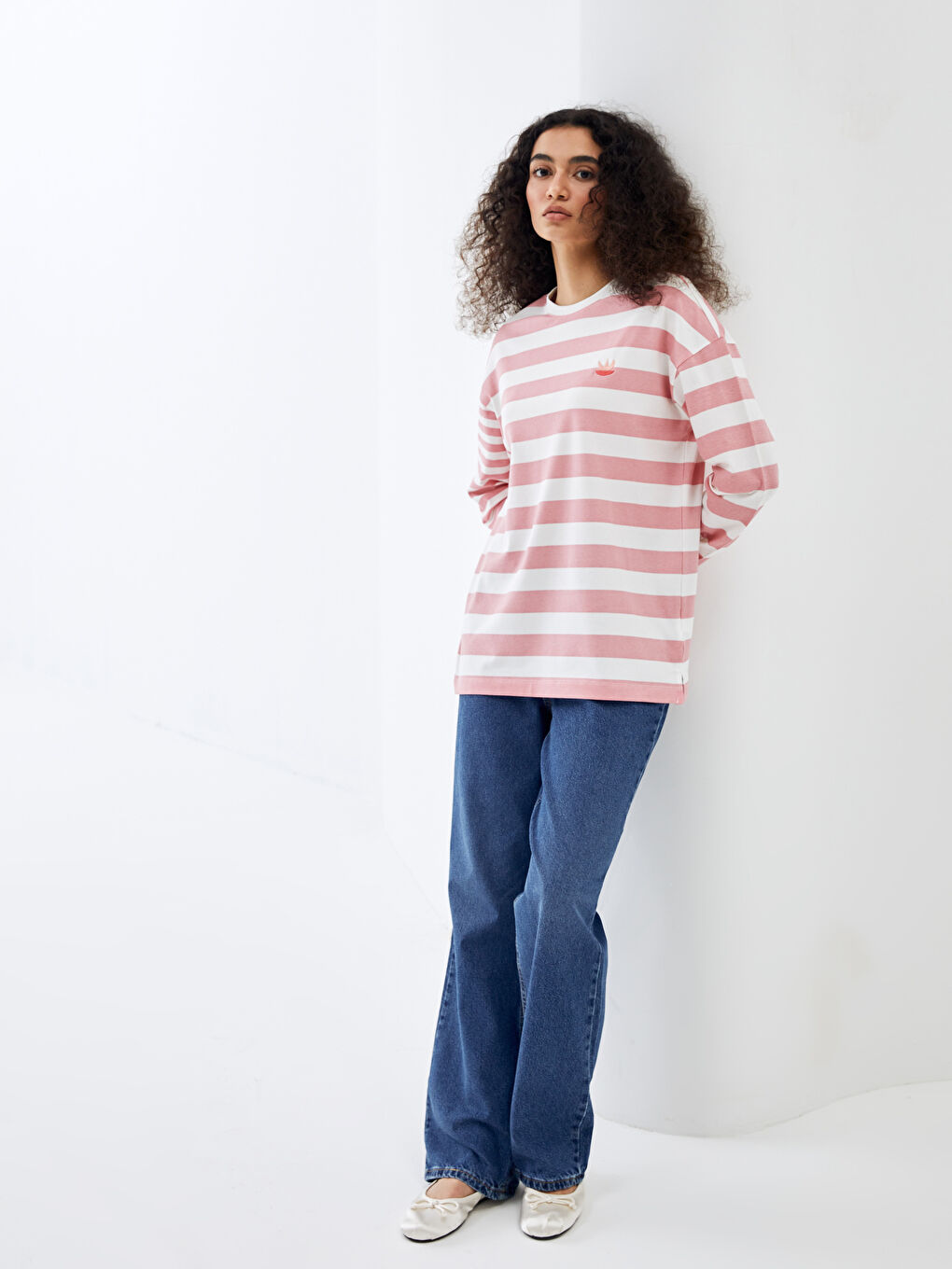 Crew Neck Striped Women's Sweatshirt Tunic -S4KI67Z8-LHK