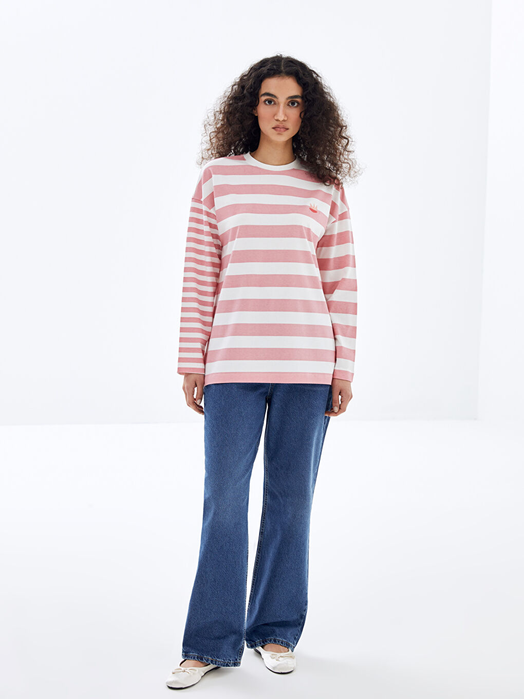 Crew Neck Striped Women's Sweatshirt Tunic -S4KI67Z8-LHK