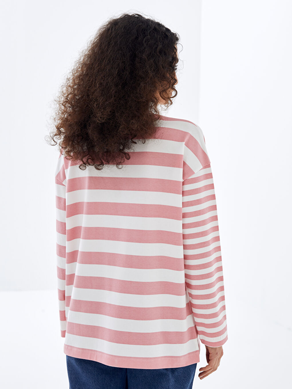 Crew Neck Striped Women's Sweatshirt Tunic -S4KI67Z8-LHK