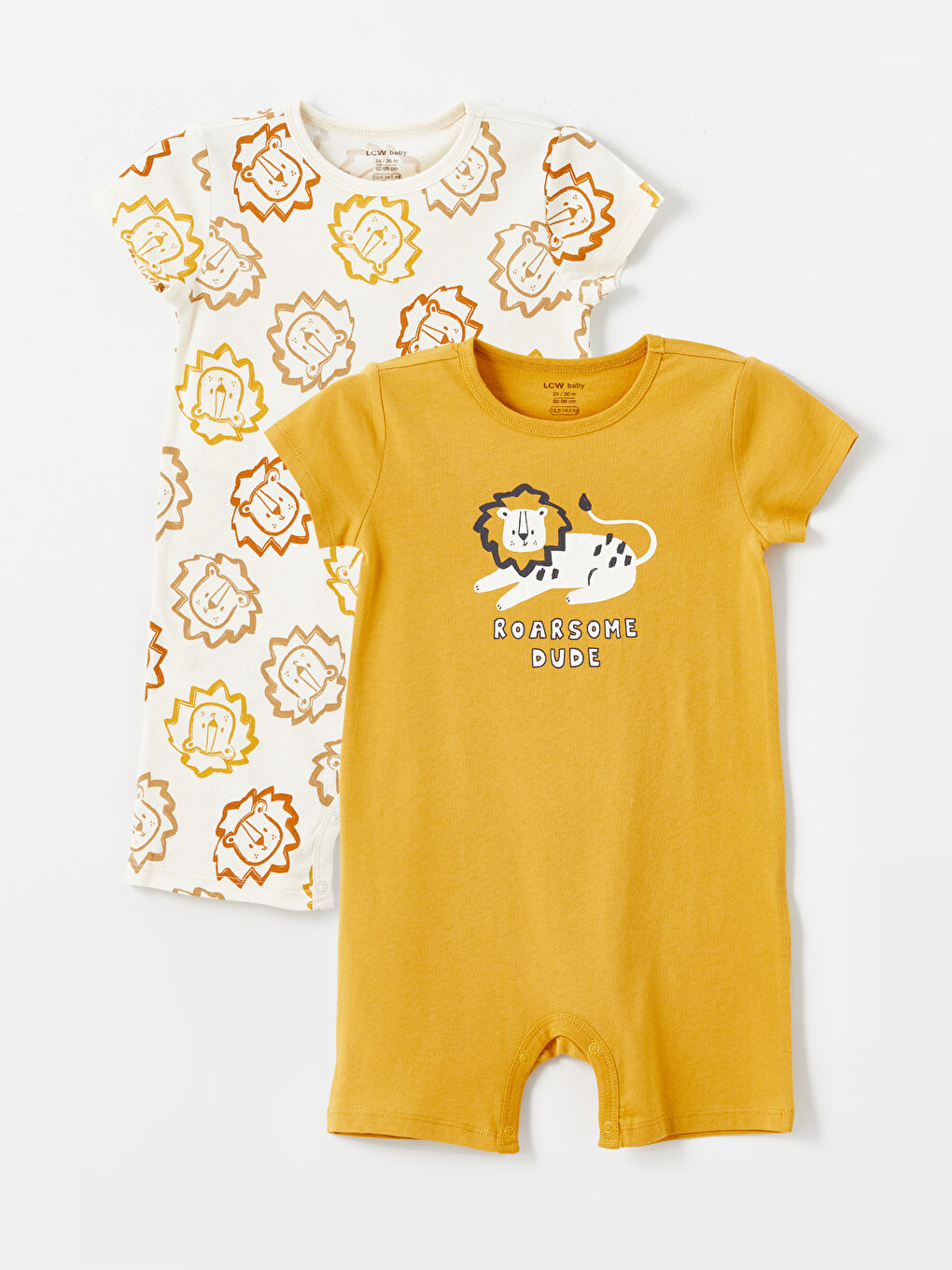 Sarı Bisiklet Yaka Kısa Kollu Baskılı Erkek Bebek Tulum 2'li