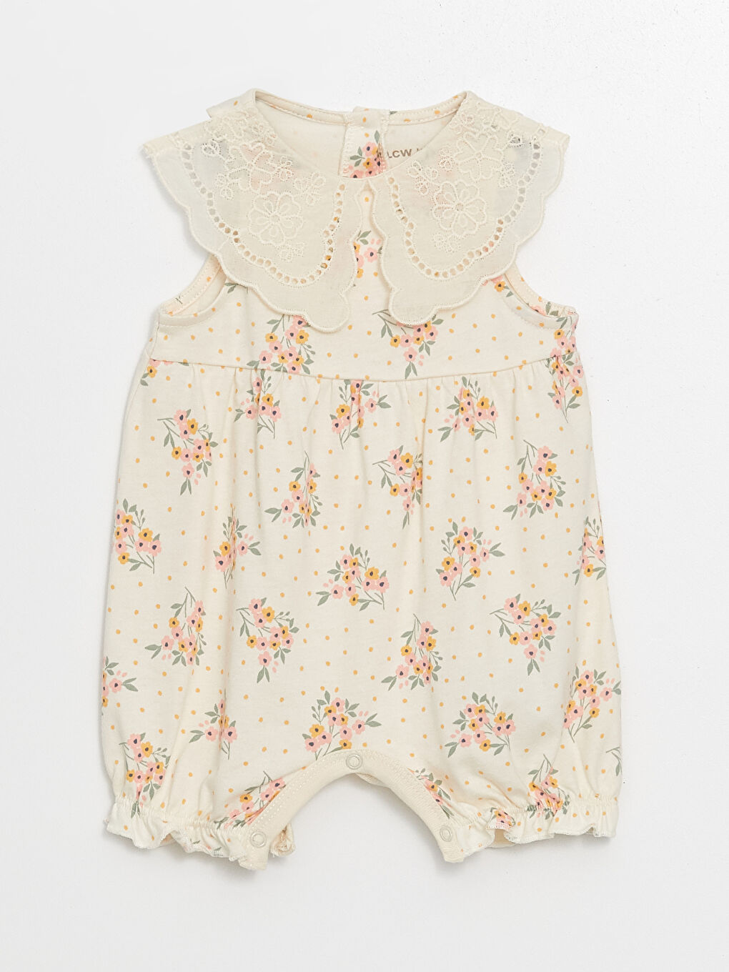 Ekru Bebe Yaka Kolsuz Çiçekli Kız Bebek Tulum