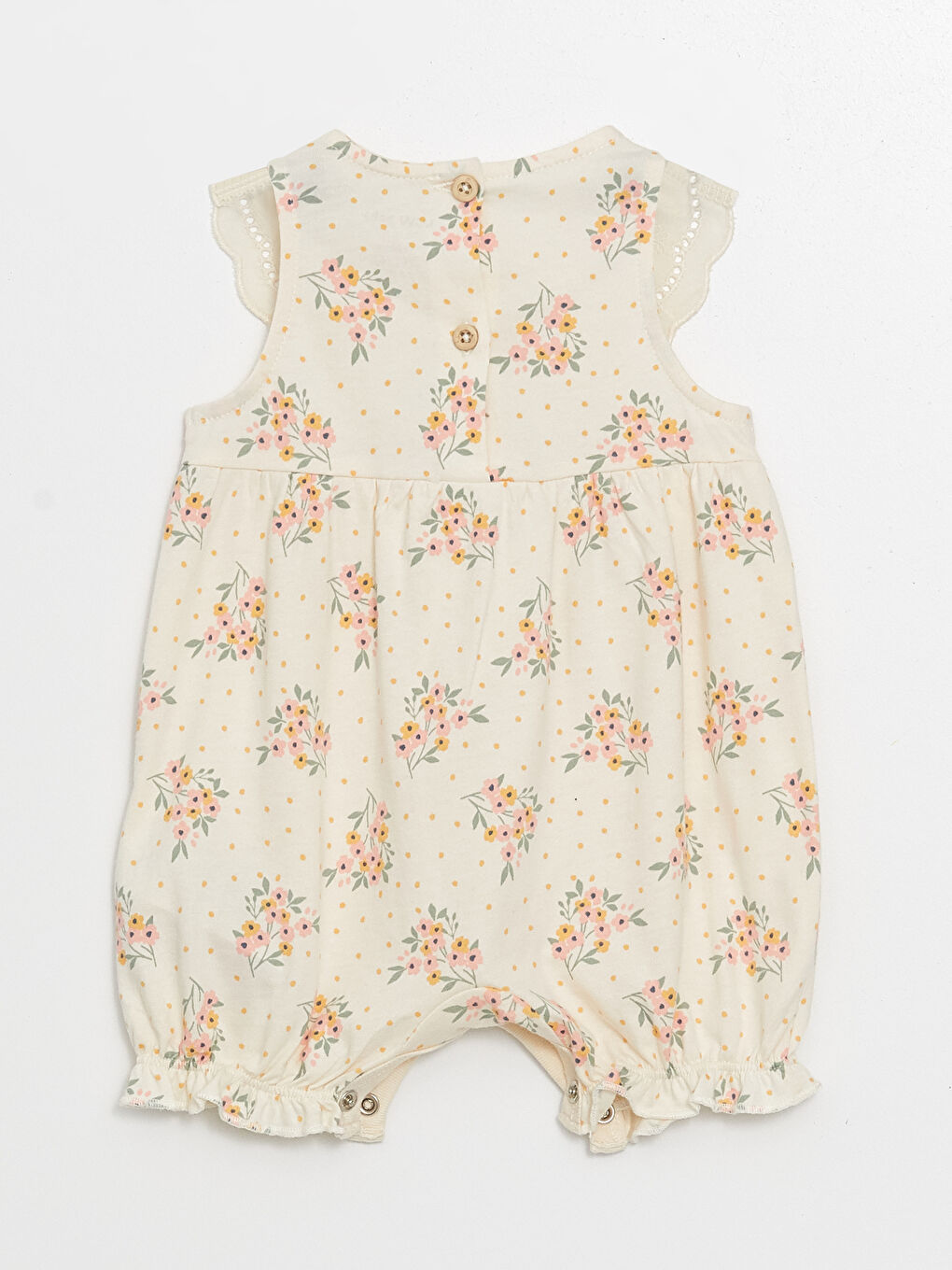 Ekru Bebe Yaka Kolsuz Çiçekli Kız Bebek Tulum-1