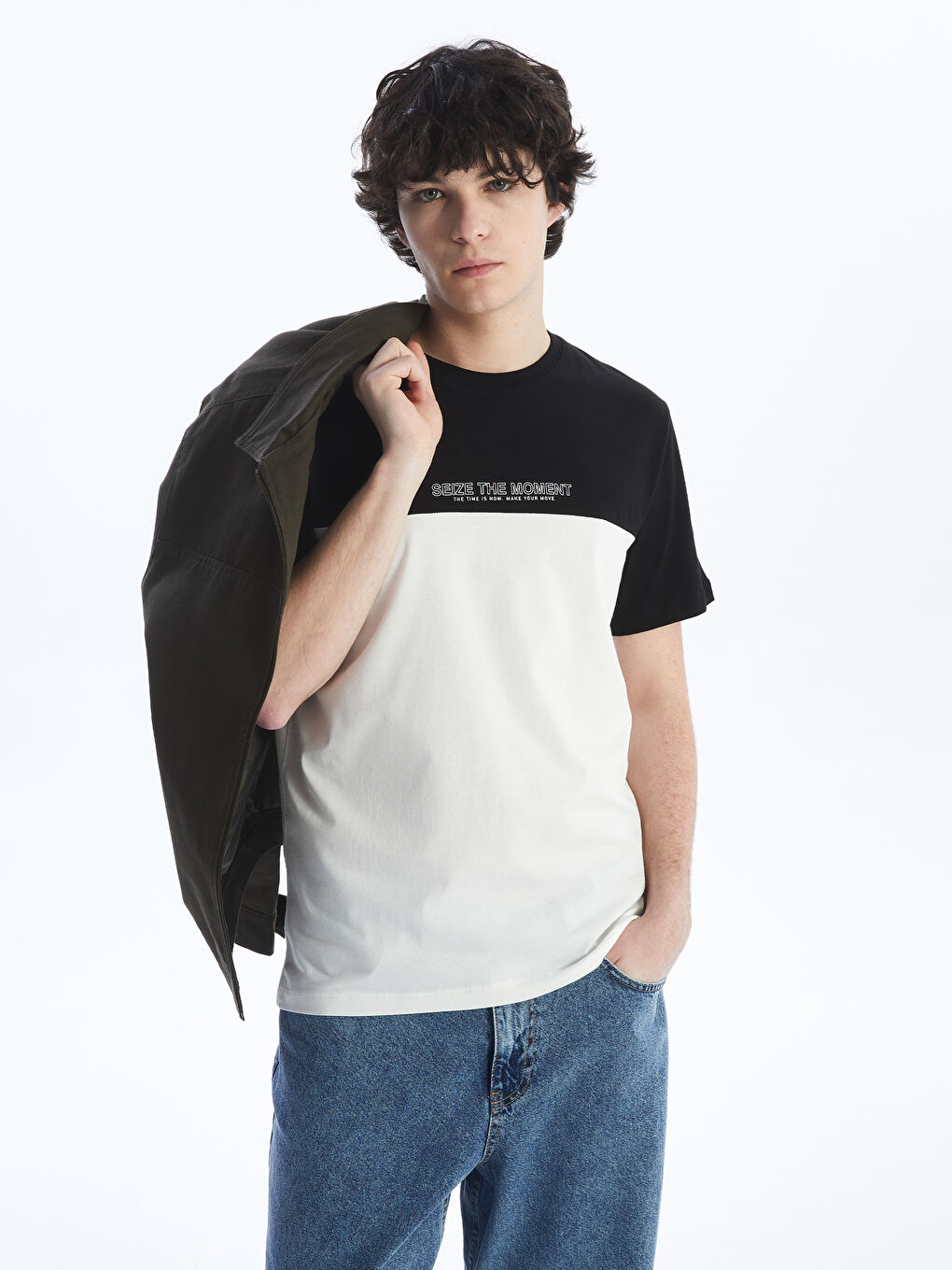 Crew Neck Short Sleeve Combed Cotton Men's T-shirt with Color Block -S4KJ46Z8-CVL