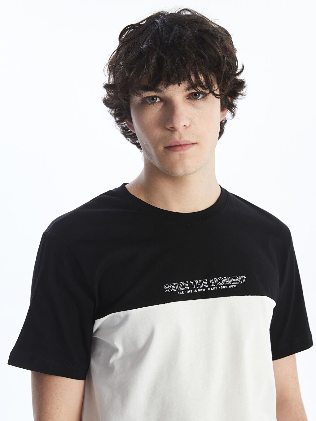 Crew Neck Short Sleeve Combed Cotton Men's T-shirt with Color Block -S4KJ46Z8-CVL