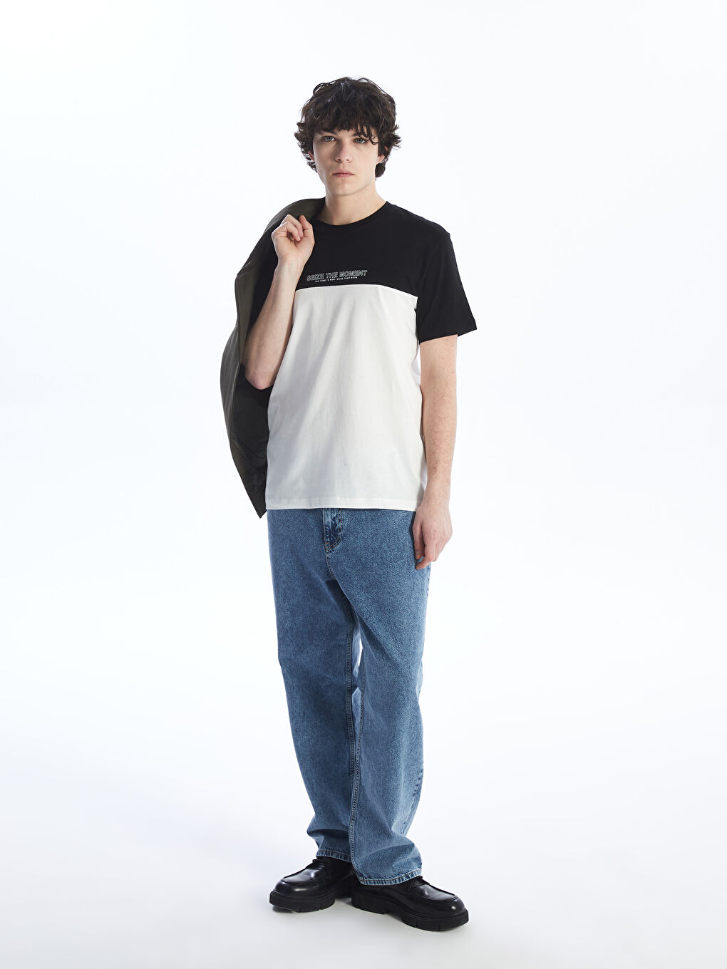 Crew Neck Short Sleeve Combed Cotton Men's T-shirt with Color Block -S4KJ46Z8-CVL