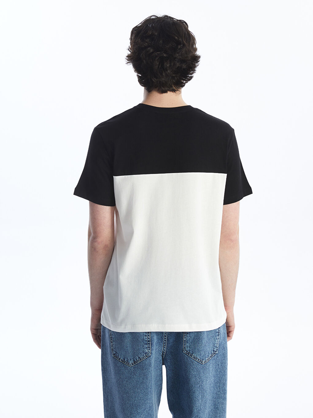 Crew Neck Short Sleeve Combed Cotton Men's T-shirt with Color Block -S4KJ46Z8-CVL