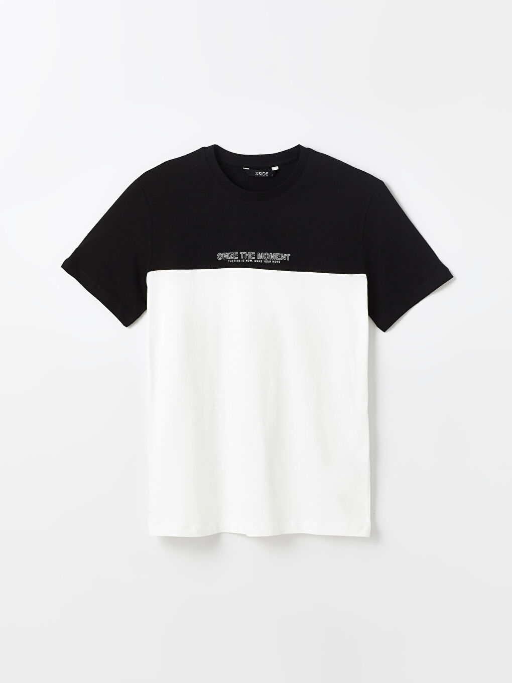 Crew Neck Short Sleeve Combed Cotton Men's T-shirt with Color Block -S4KJ46Z8-CVL