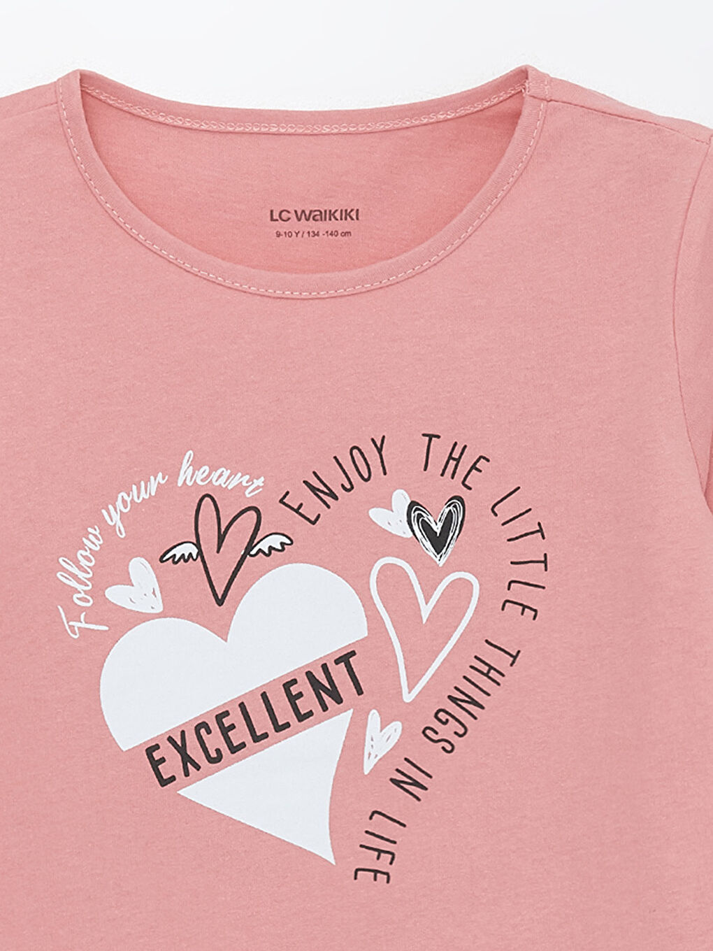 Pembe Bisiklet Yaka Baskılı Kısa Kollu Kız Çocuk Tişört-4