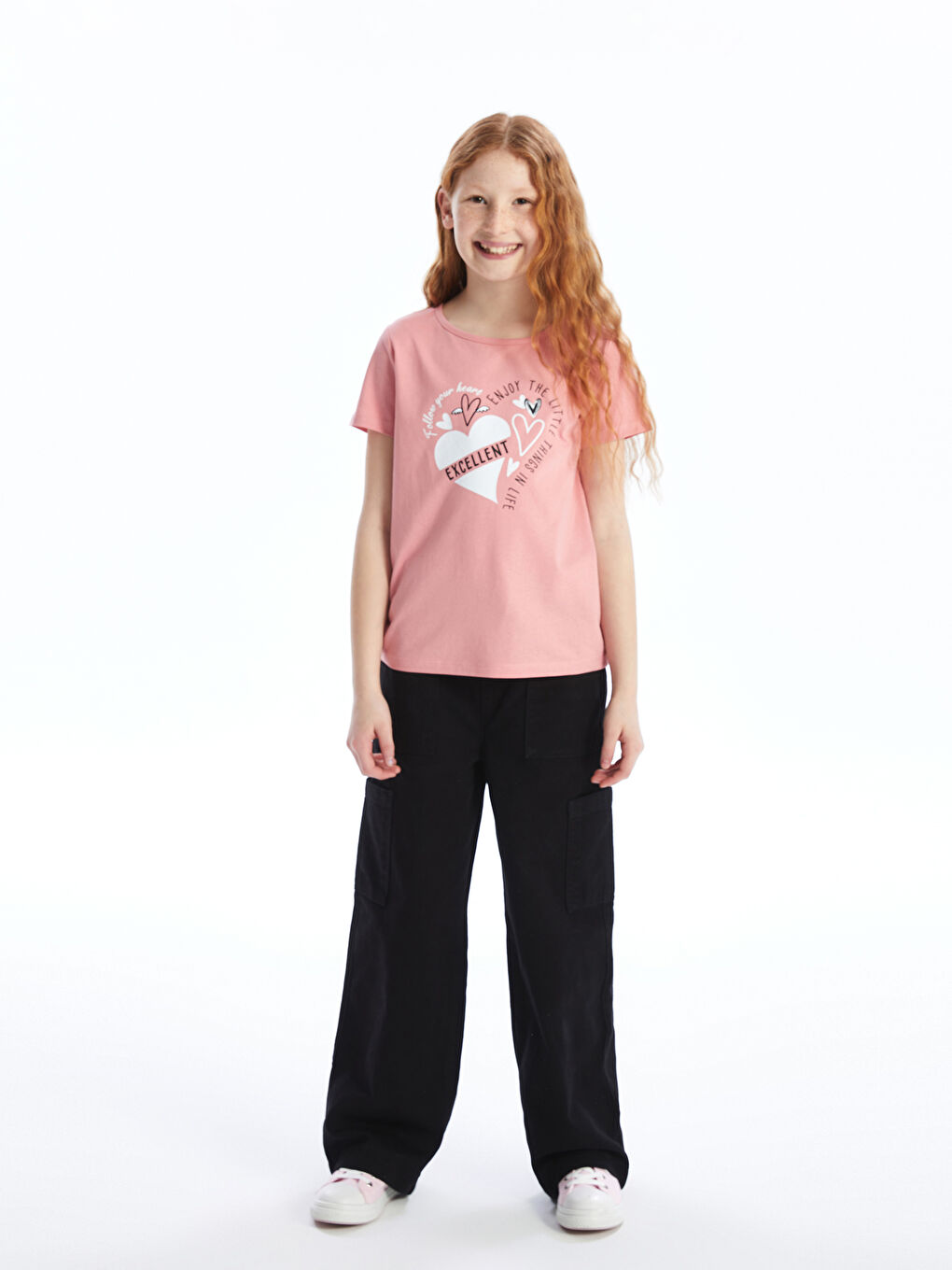 Pembe Bisiklet Yaka Baskılı Kısa Kollu Kız Çocuk Tişört-1