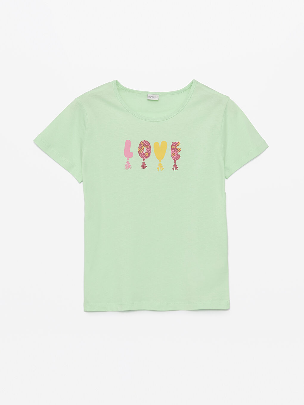 تيشيرت للبنات بياقة دائرية وكم قصير مطبوع-2