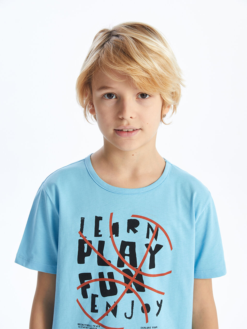 Mavi Bisiklet Yaka Baskılı Kısa Kollu Erkek Çocuk Tişört