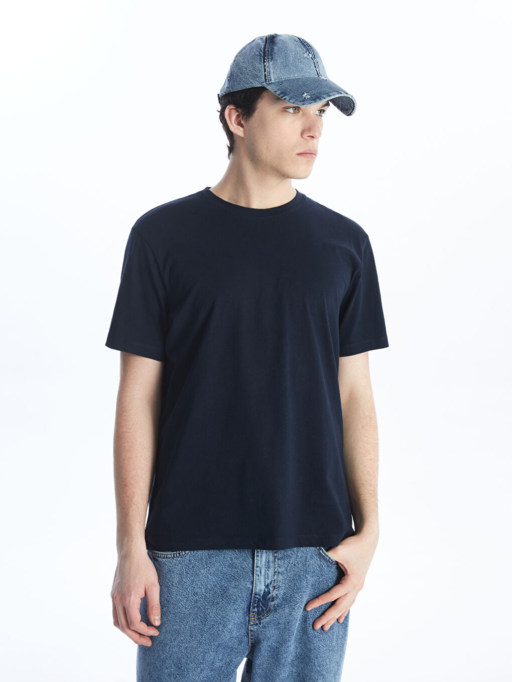 Lacivert Bisiklet Yaka Penye Erkek Tişört