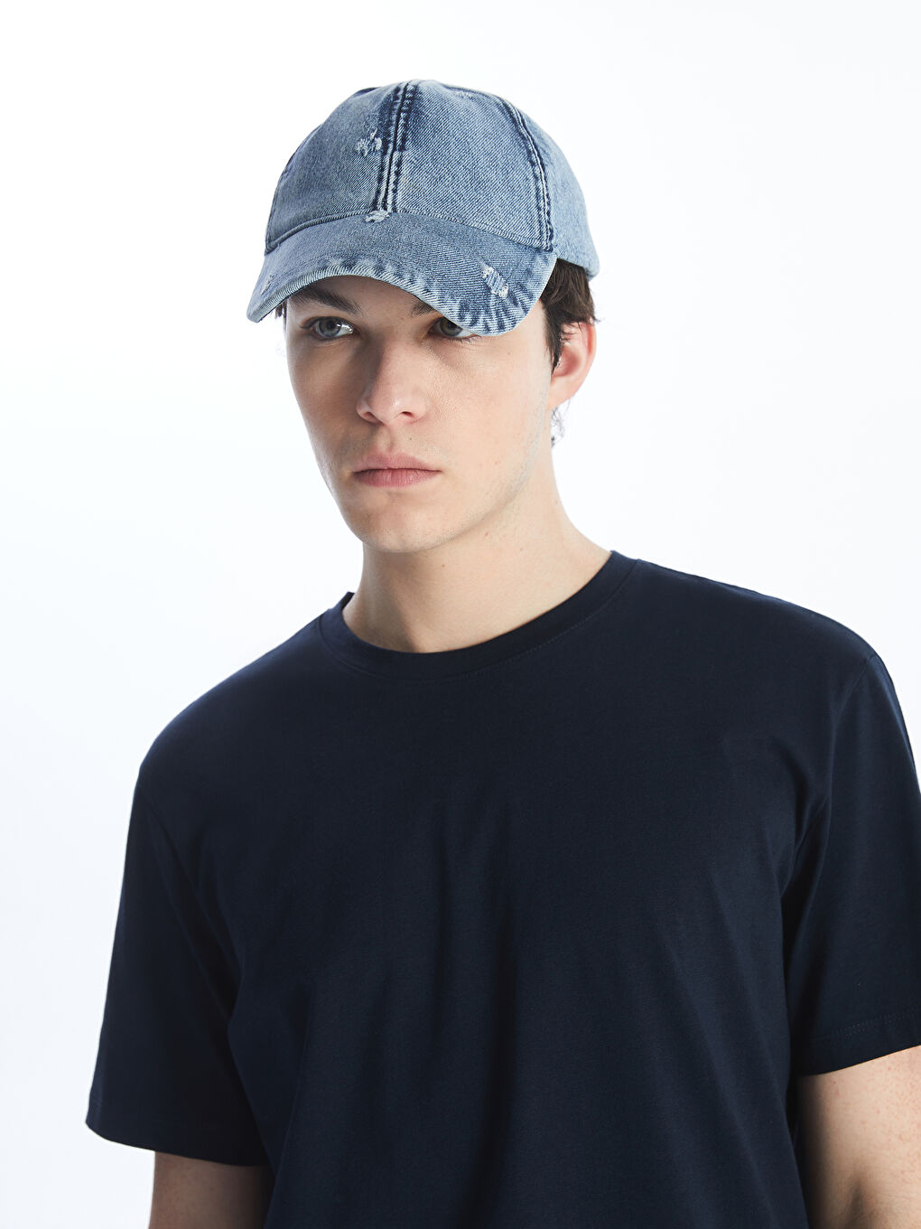 Lacivert Bisiklet Yaka Penye Erkek Tişört-2