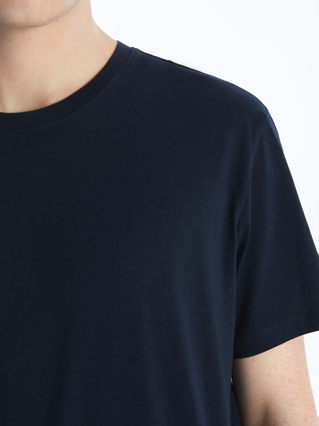 Lacivert Bisiklet Yaka Penye Erkek Tişört-3