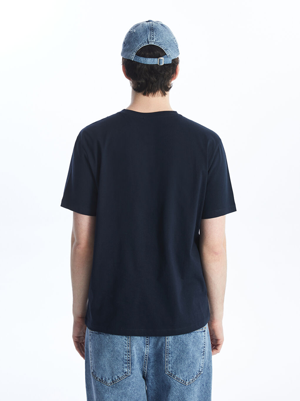 Lacivert Bisiklet Yaka Penye Erkek Tişört-4