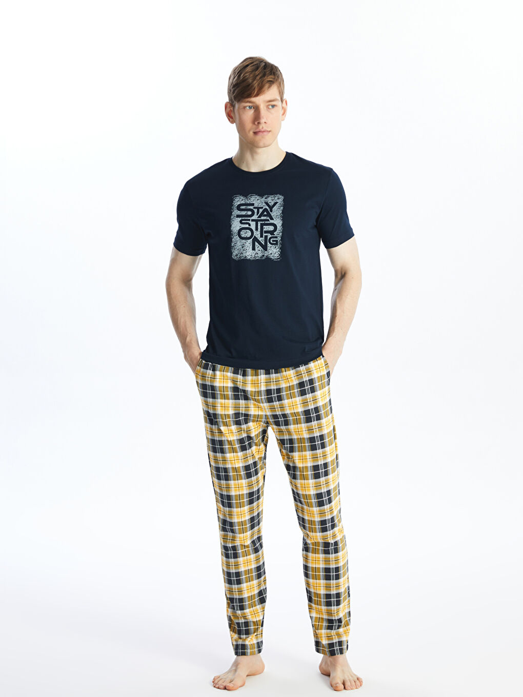 Sarı Standart Kalıp Erkek Pijama Takımı-1