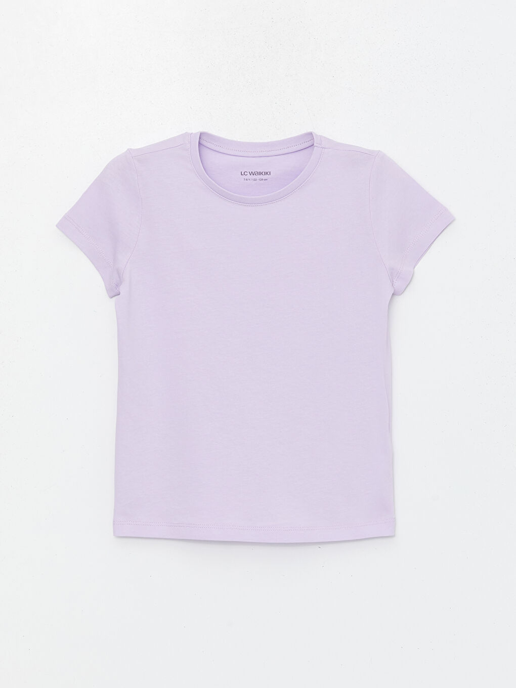 Lila Bisiklet Yaka Basic Kısa Kollu Kız Çocuk Tişört