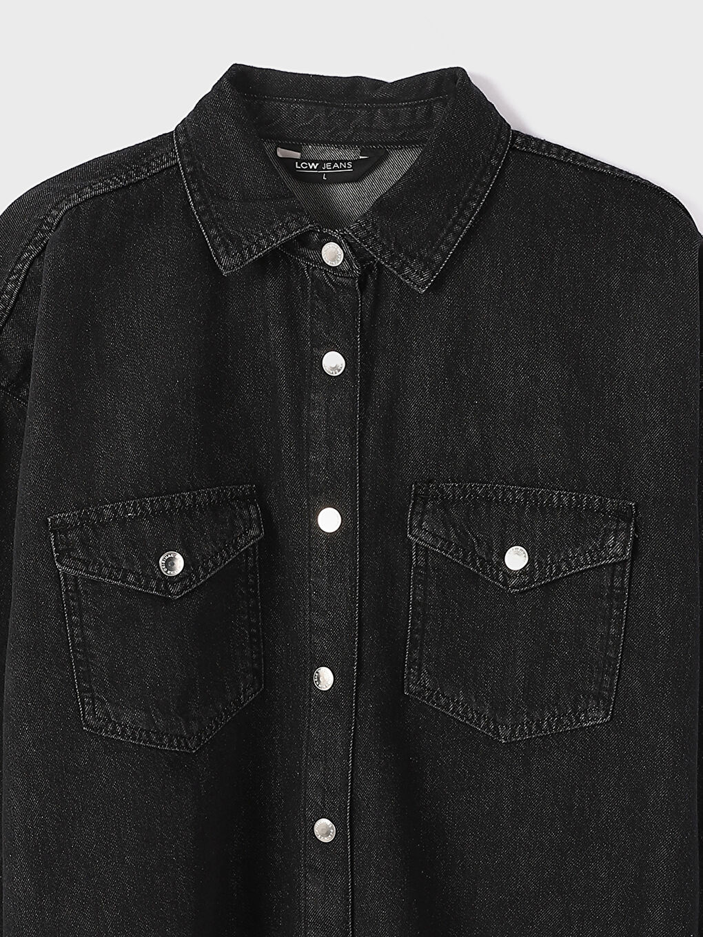 Front Button Closure Pocket Detailed Long Sleeve Women's Denim Shirt-2