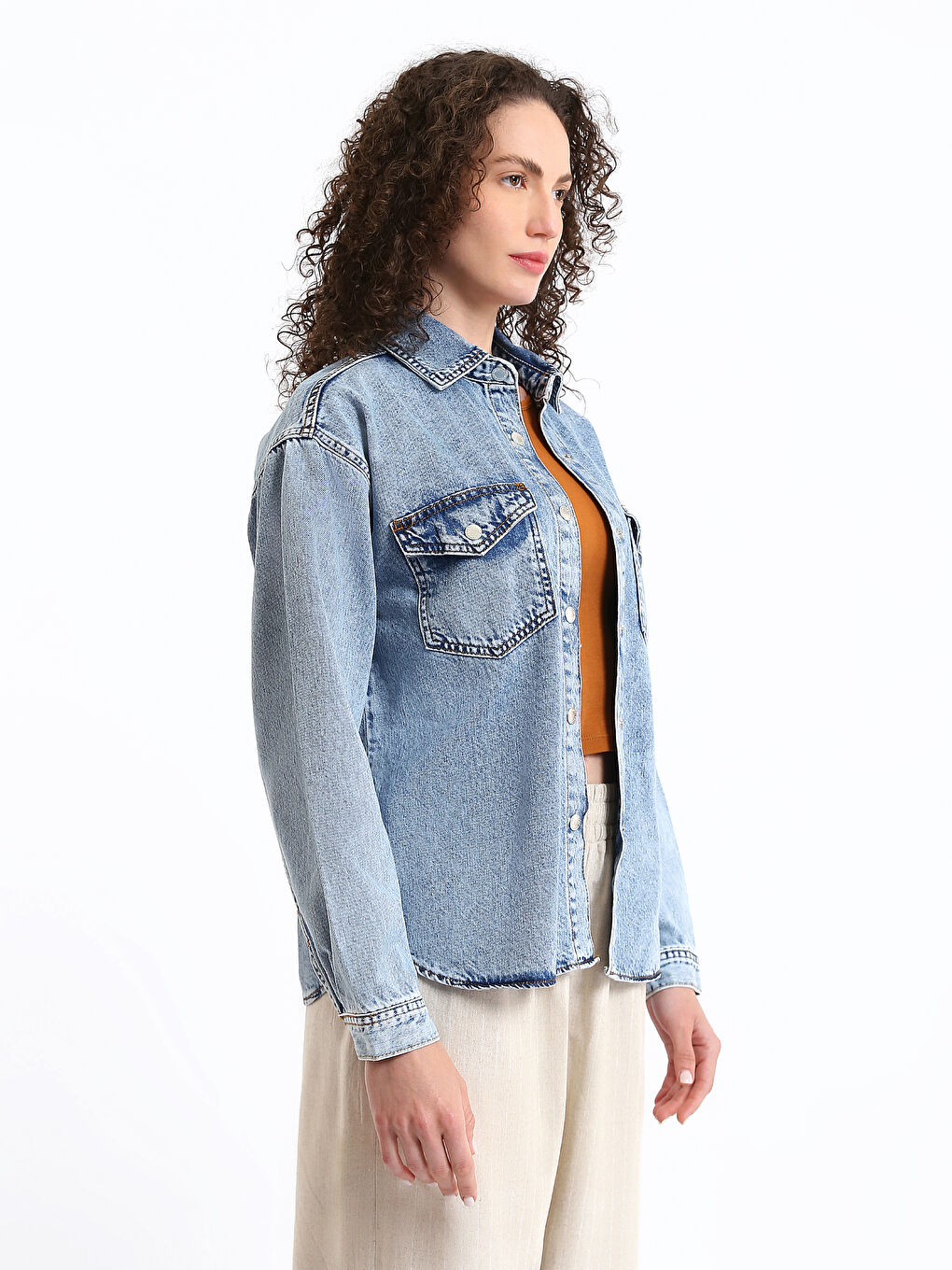 Pocket Detail Women's Denim Shirt-3