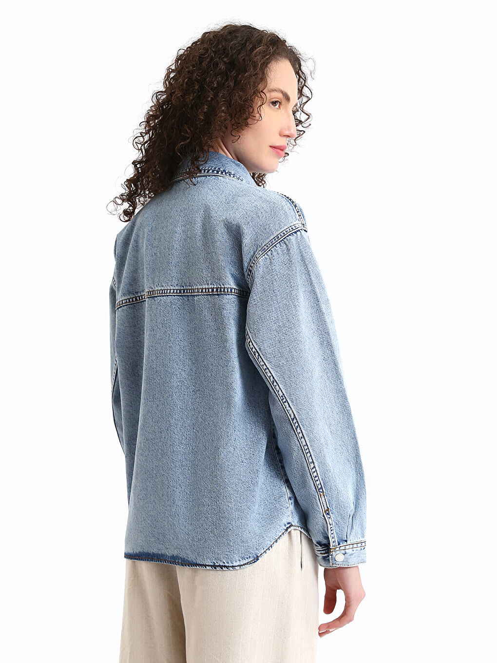 Pocket Detail Women's Denim Shirt-4