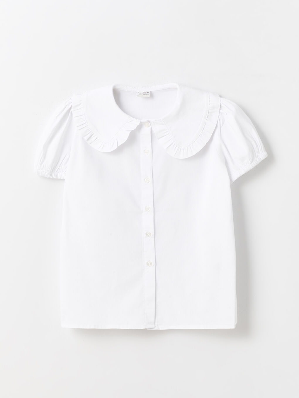 Beyaz Bebe Yaka Kısa Kollu Kız Çocuk Gömlek-3