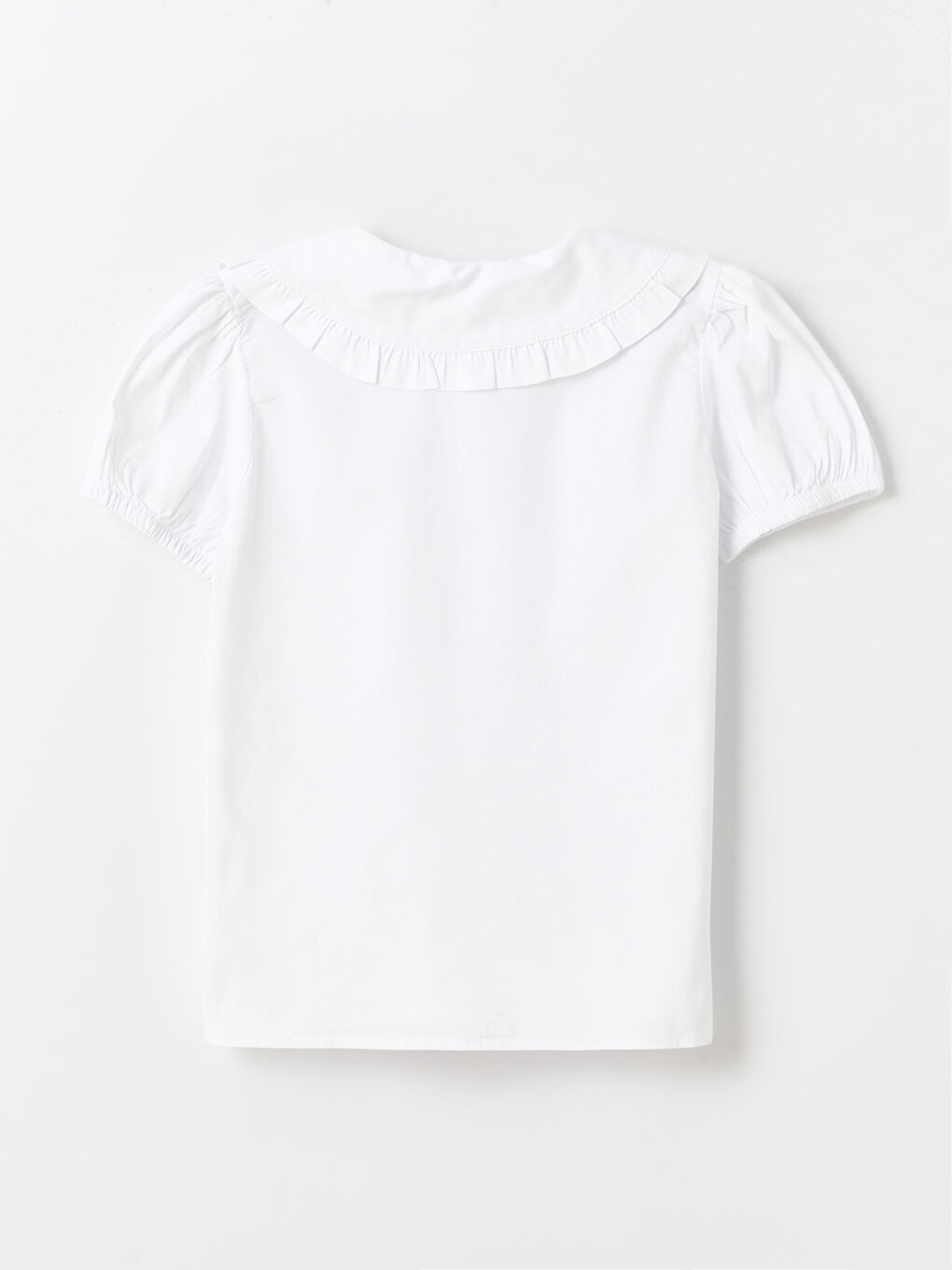Beyaz Bebe Yaka Kısa Kollu Kız Çocuk Gömlek-4