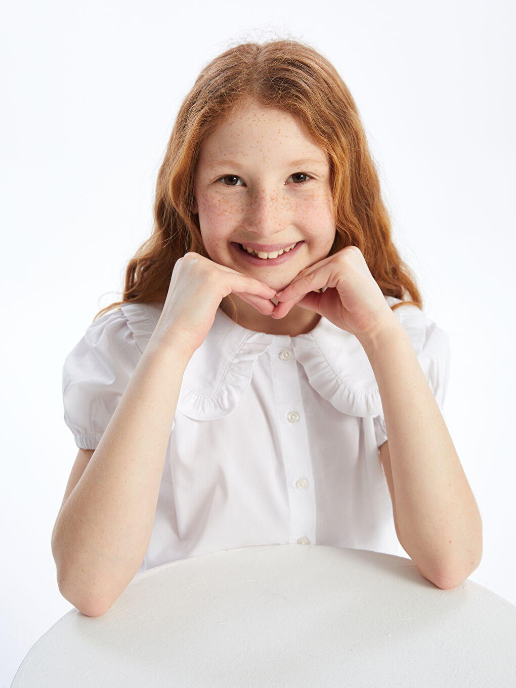 Beyaz Bebe Yaka Kısa Kollu Kız Çocuk Gömlek-2