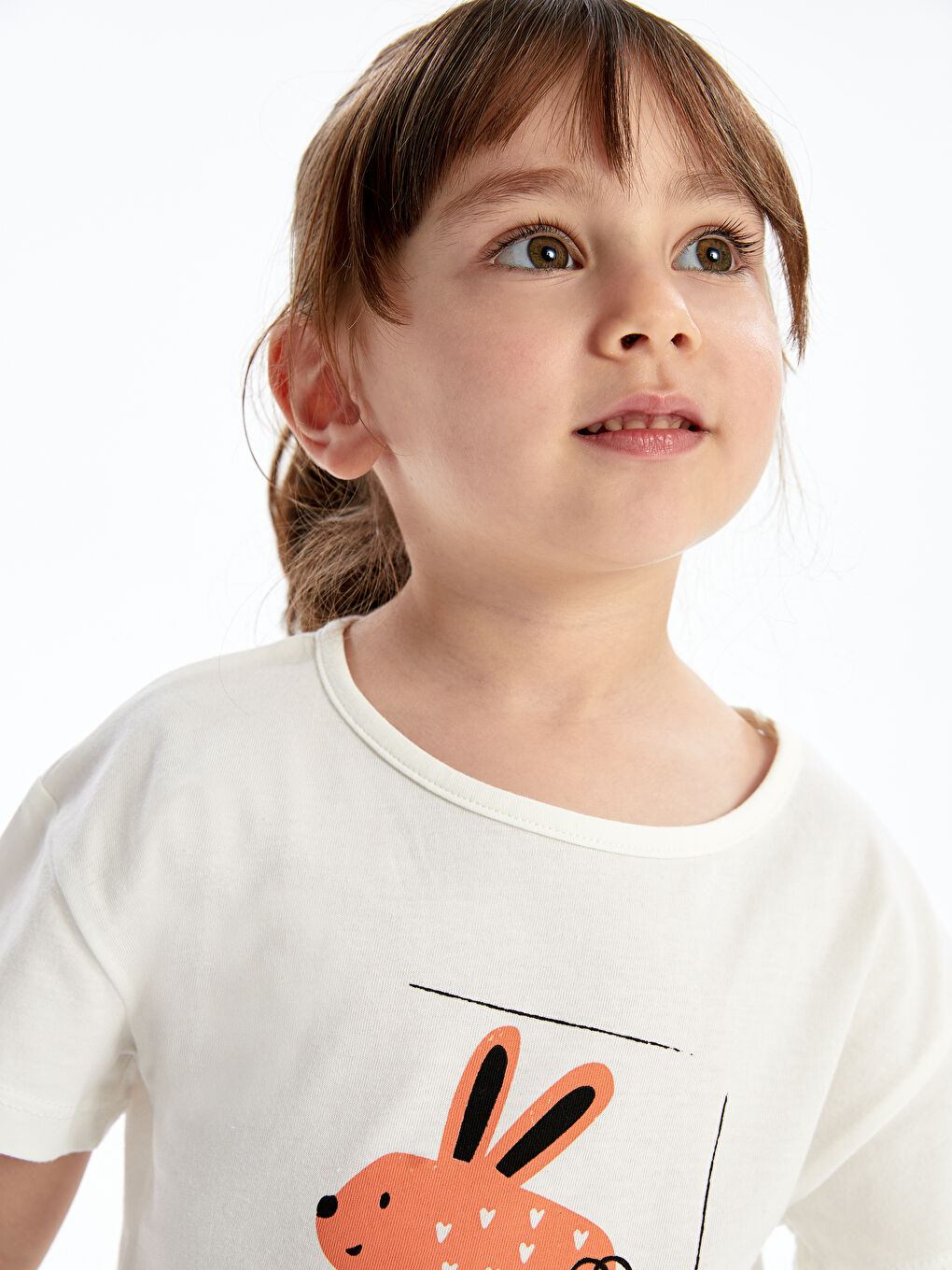 Beyaz Bisiklet Yaka Baskılı Kısa Kollu Kız Bebek Tişört-2