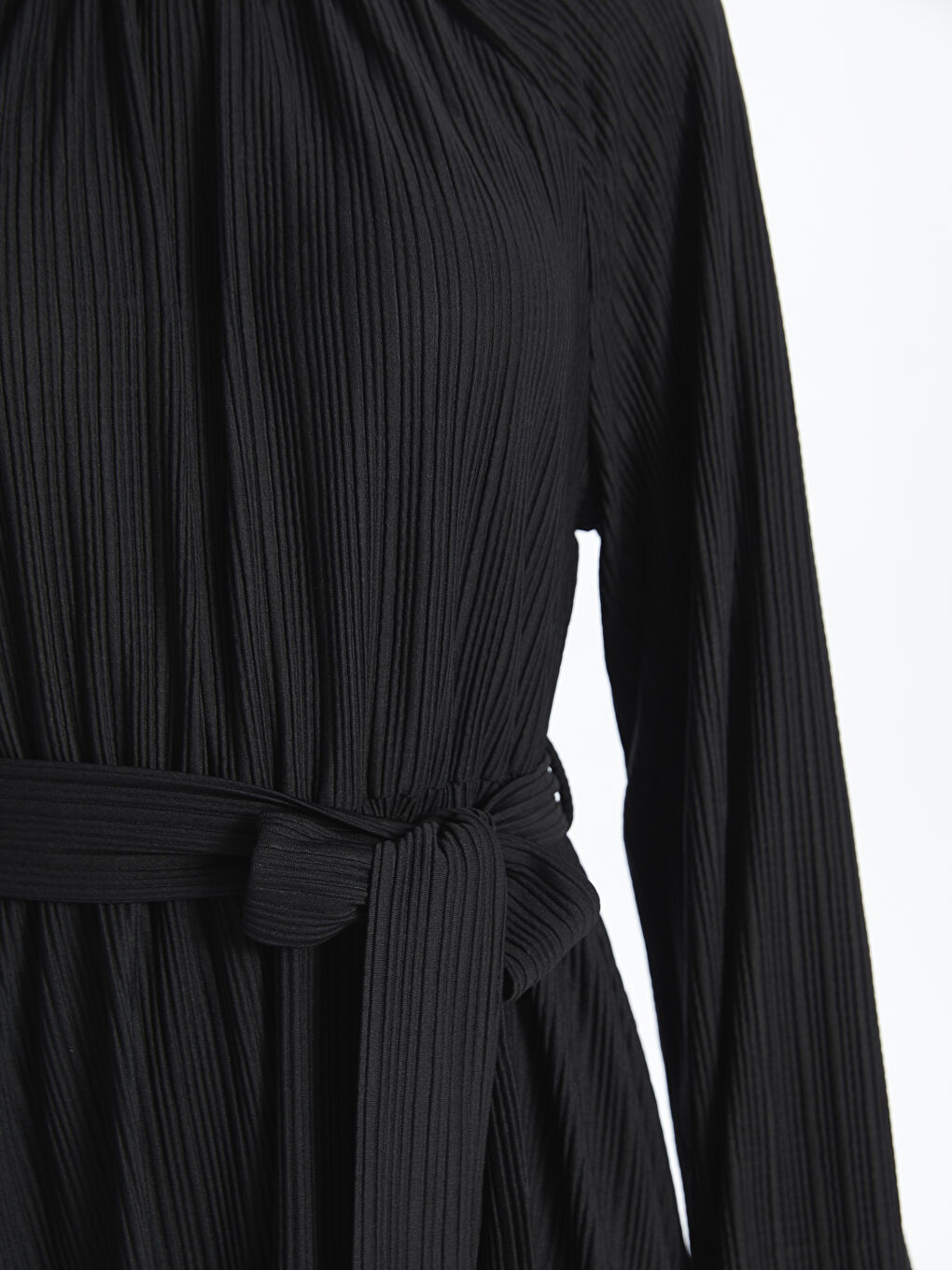 Siyah Balıkçı Yaka Düz Uzun Kollu Kadın Elbise-3