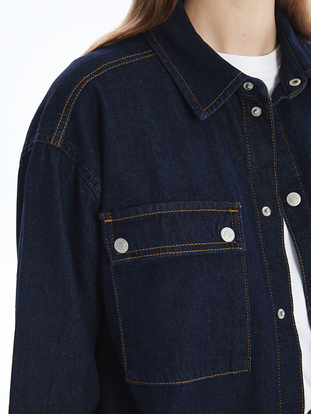 İndigo Oversize Kadın Jean Gömlek Ceket-2