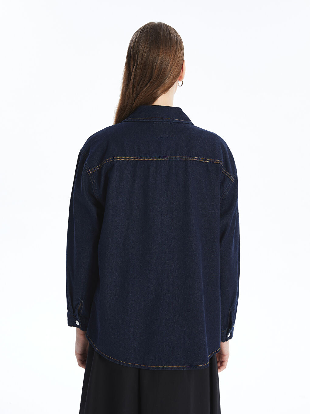 İndigo Oversize Kadın Jean Gömlek Ceket-3