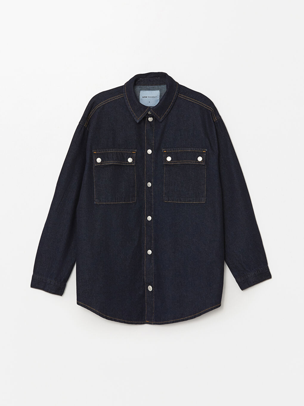 İndigo Oversize Kadın Jean Gömlek Ceket-4