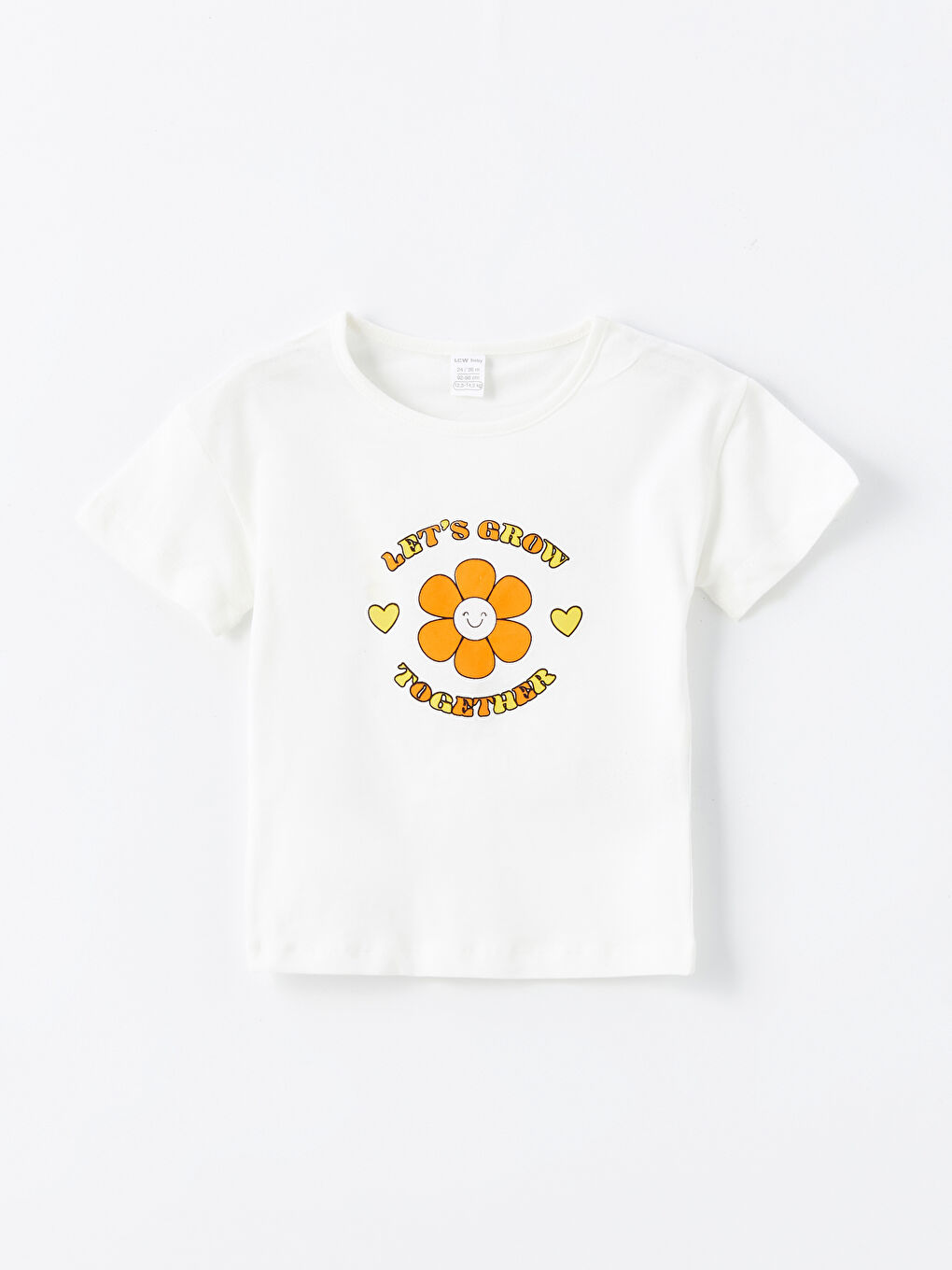 Beyaz Bisiklet Yaka Çiçekli Kısa Kollu Kız Bebek Tişört