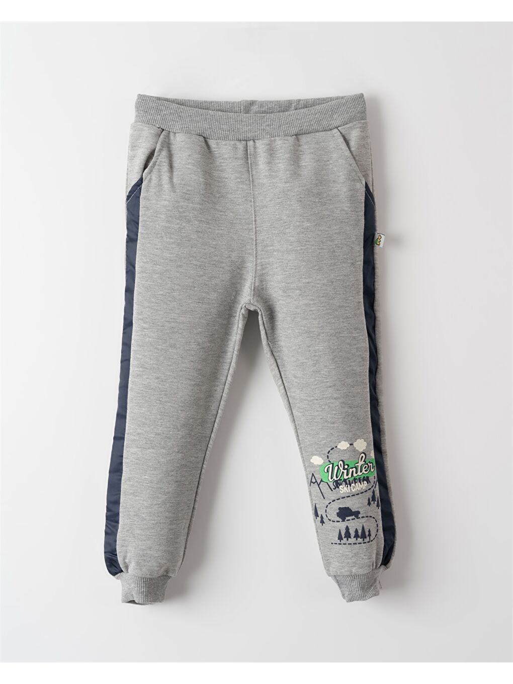 Gri Beli Lastikli Baskılı Erkek Bebek Jogger Eşofman Altı