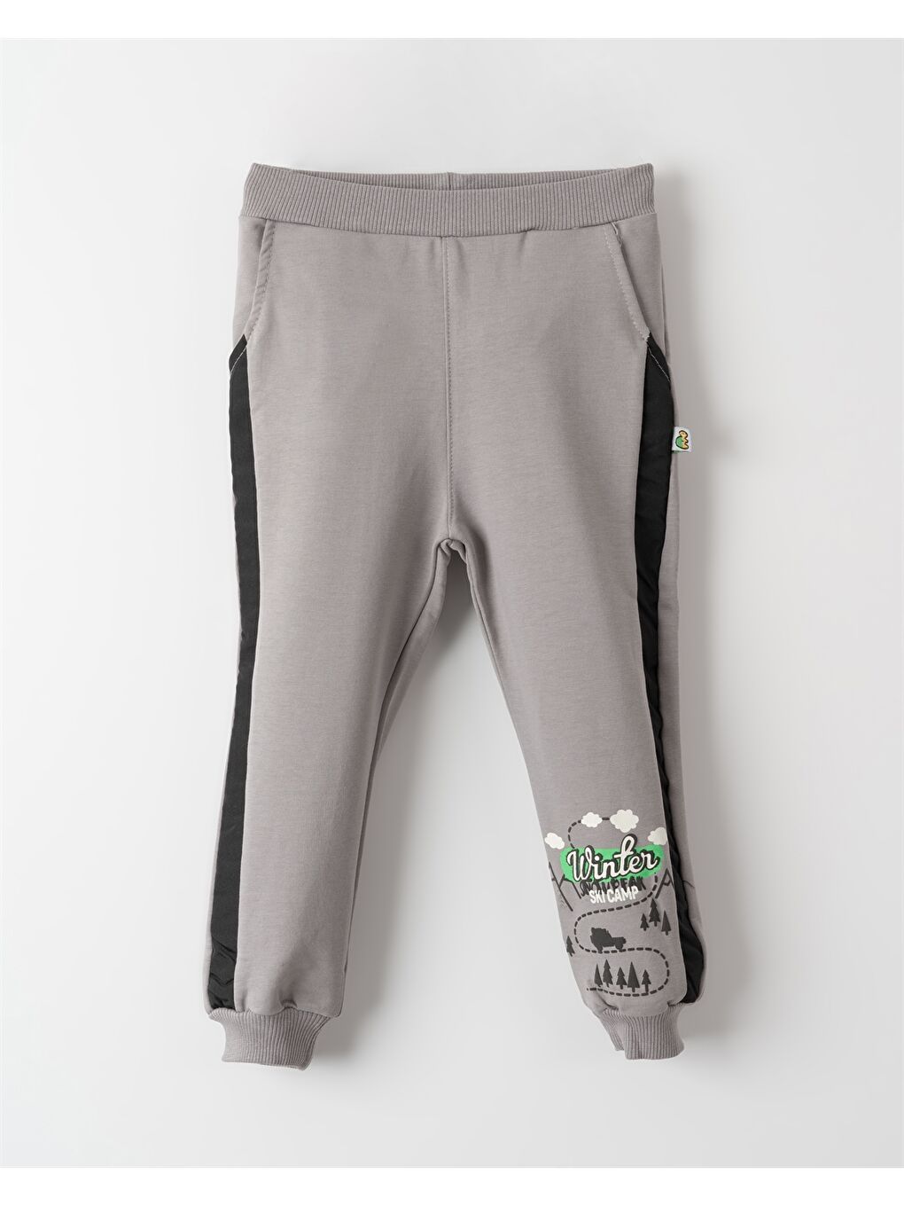 Gri Beli Lastikli Baskılı Erkek Bebek Jogger Eşofman Altı