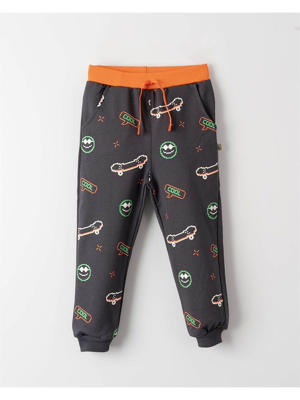 Gri Beli Lastikli Desenli Erkek Bebek Jogger Eşofman Altı