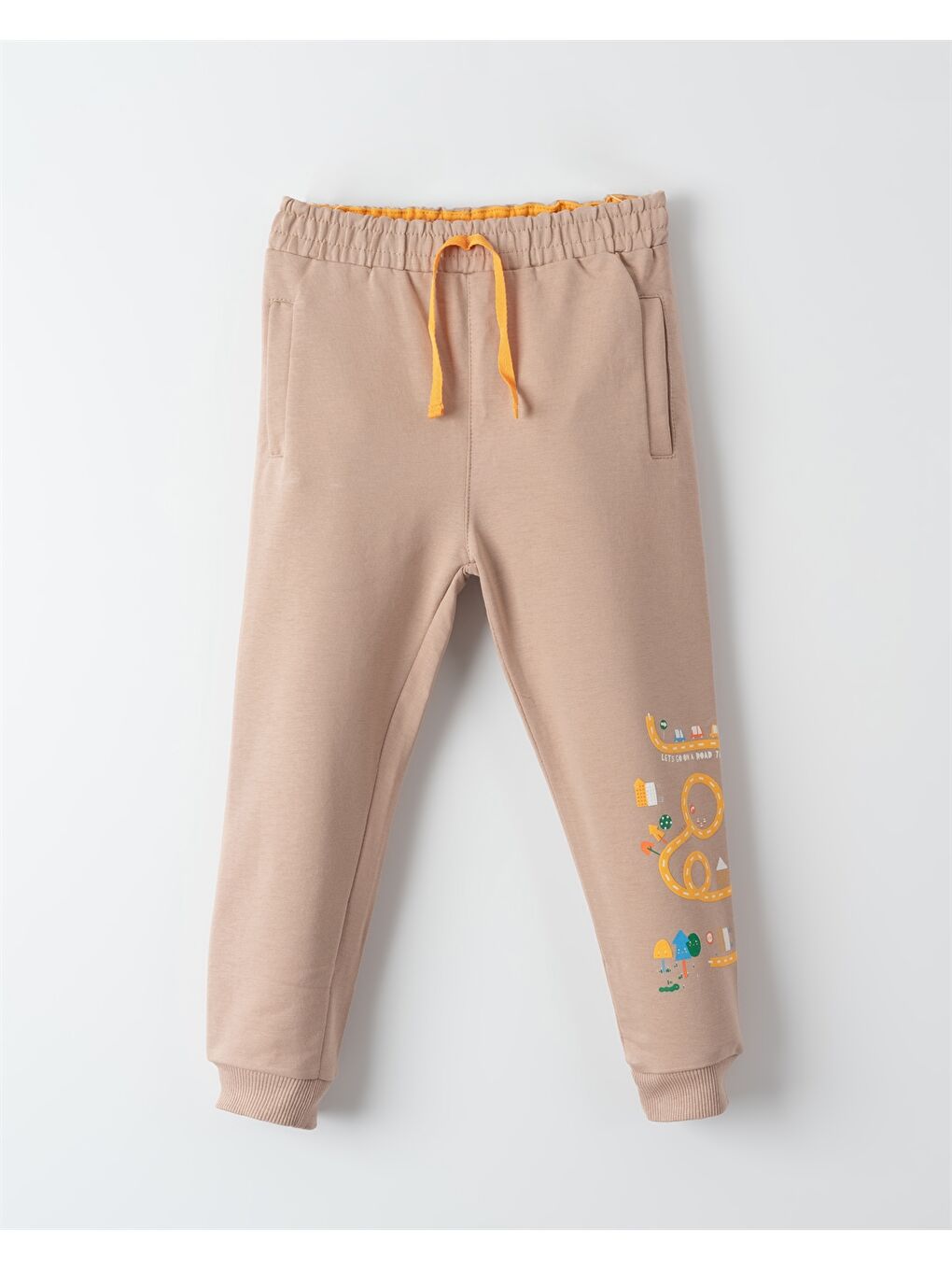 Bej Beli Lastikli Desenli Erkek Bebek Jogger Eşofman Altı