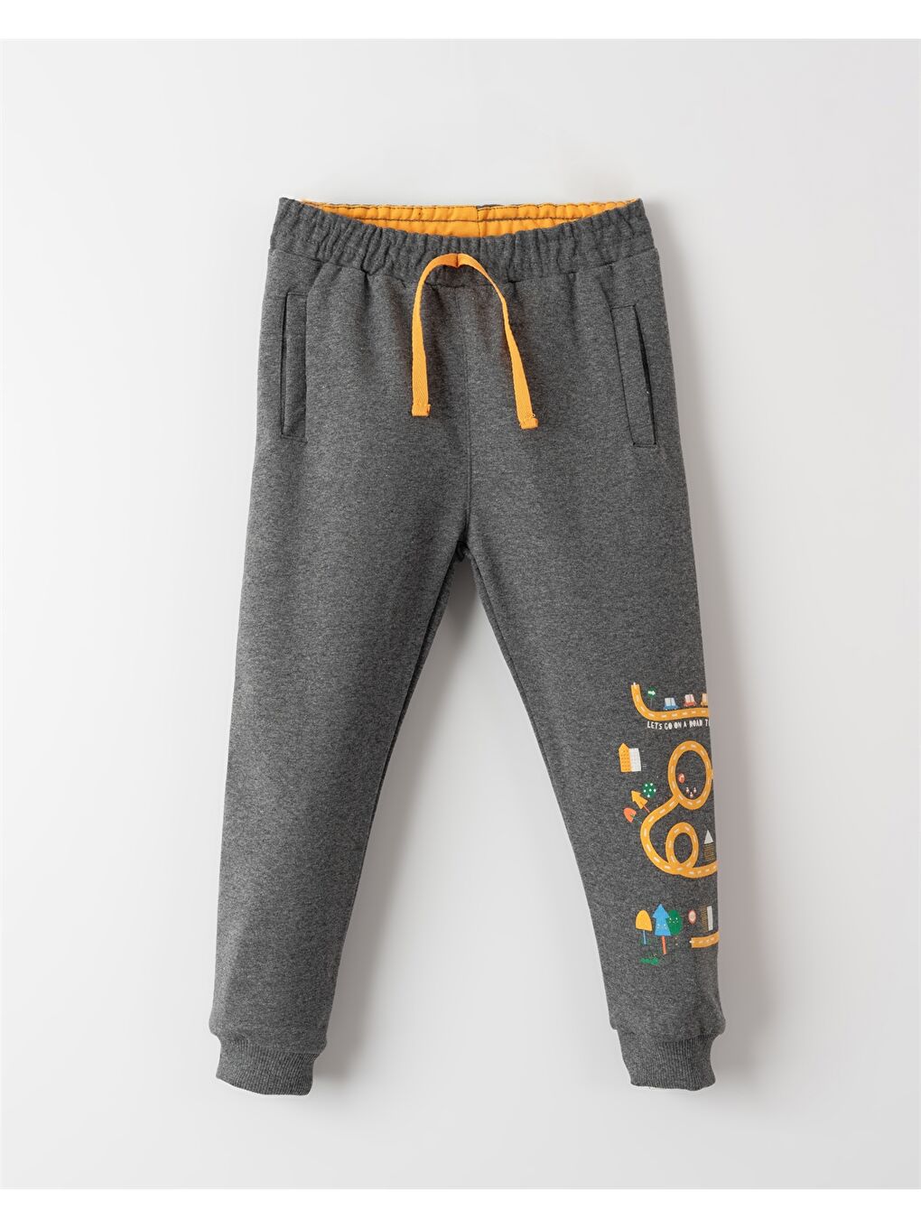 Antrasit Beli Lastikli Desenli Erkek Bebek Jogger Eşofman Altı