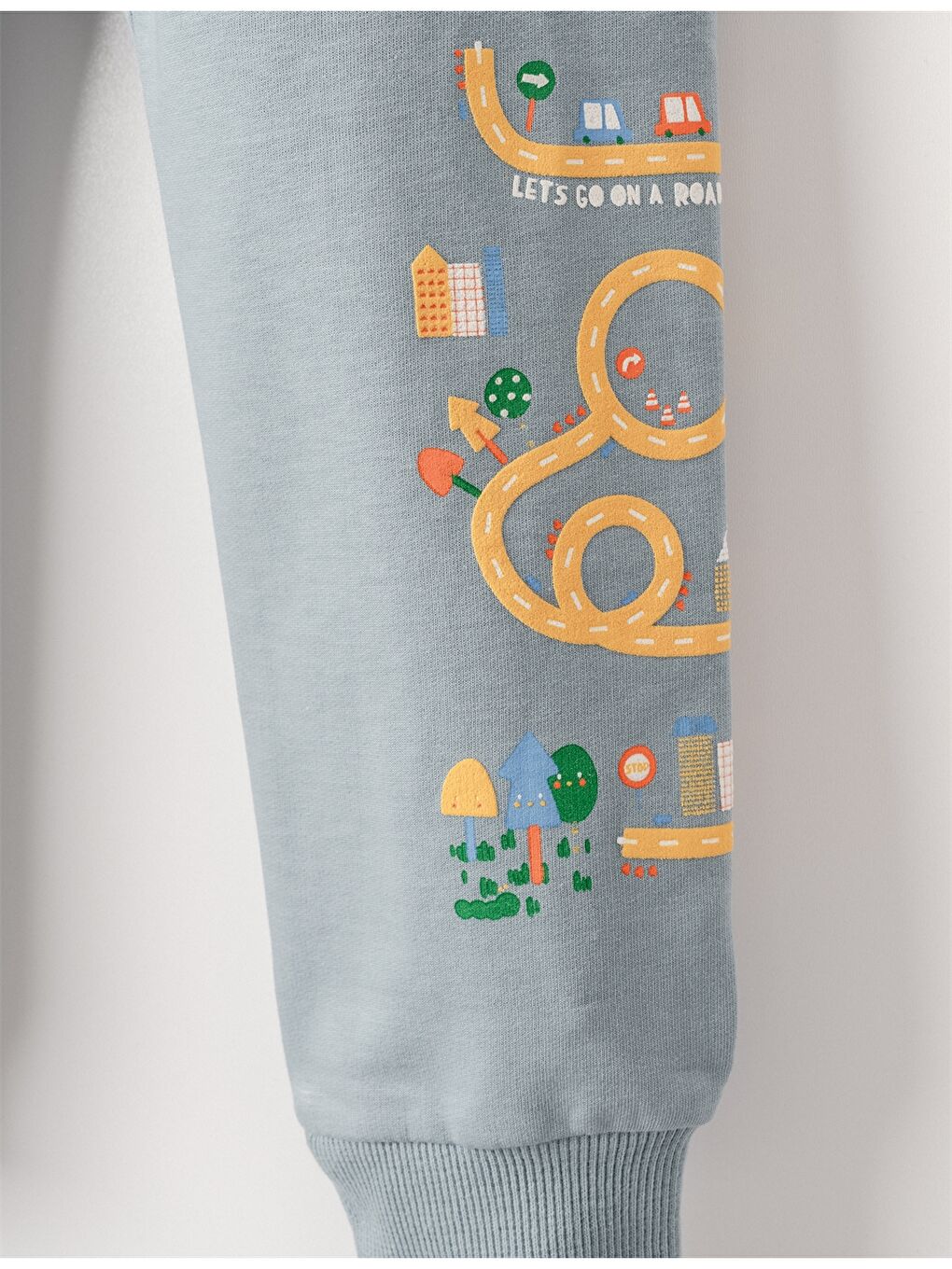 Mavi Beli Lastikli Desenli Erkek Bebek Jogger Eşofman Altı-1