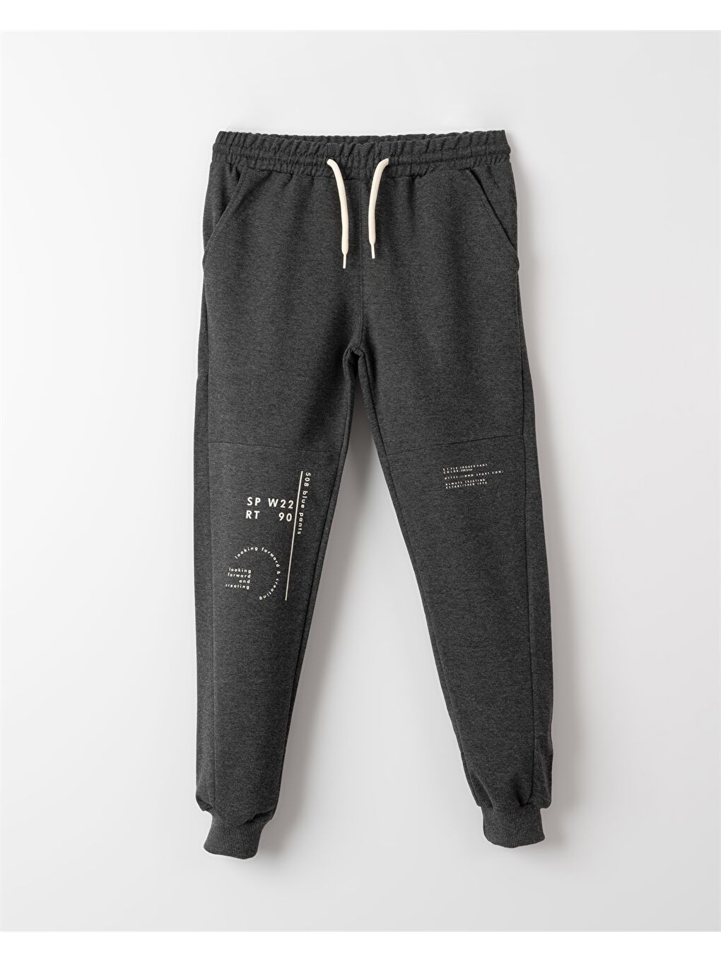 Antrasit Beli Lastikli Baskılı Erkek Çocuk Jogger Eşofman Altı