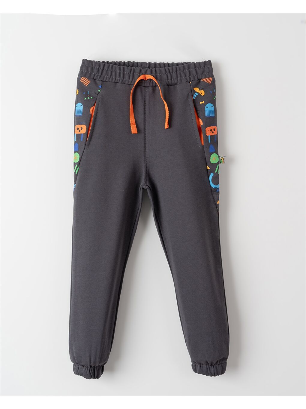 Gri Beli Lastikli Desenli Erkek Bebek Jogger Eşofman Altı