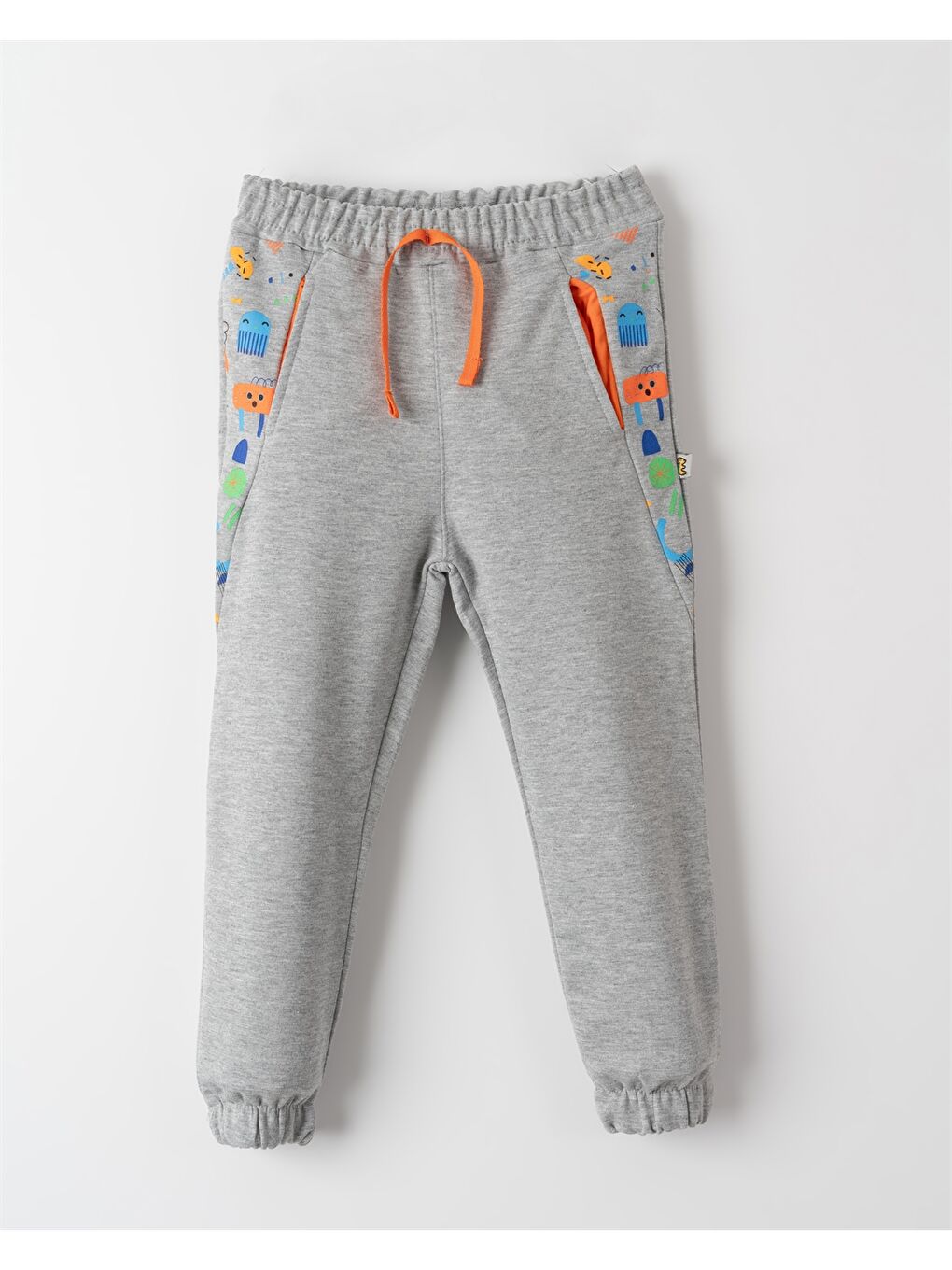 Gri Beli Lastikli Desenli Erkek Bebek Jogger Eşofman Altı