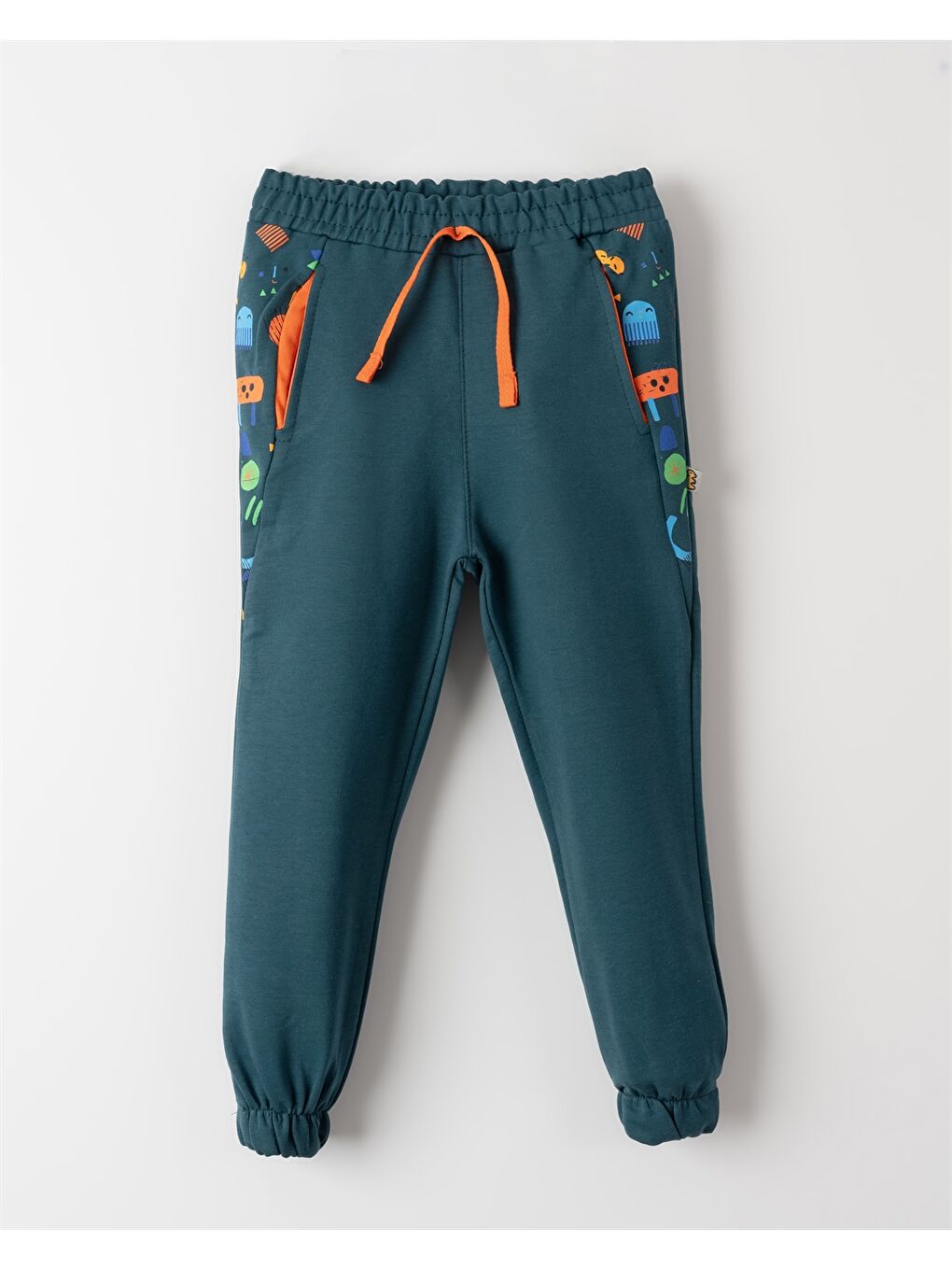 Mavi Beli Lastikli Desenli Erkek Bebek Jogger Eşofman Altı