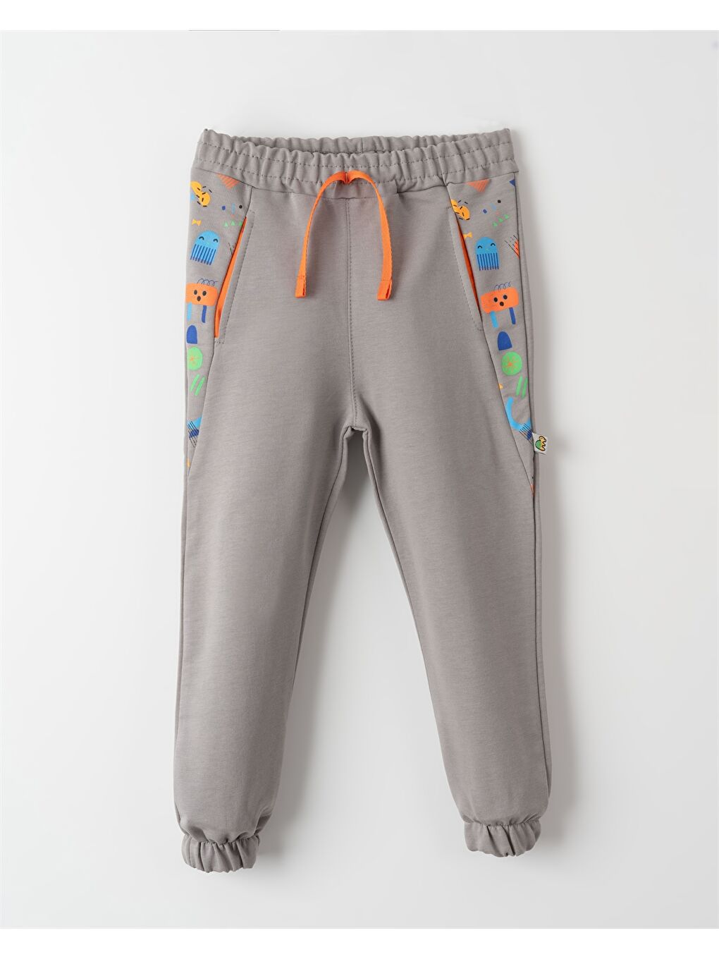 Gri Beli Lastikli Desenli Erkek Bebek Jogger Eşofman Altı